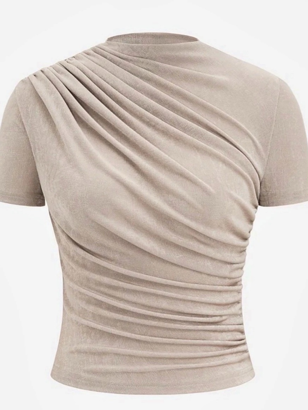 Beige Ruched Short Sleeve Top